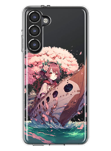 Samsung Galaxy S23 Kawaii Manga Pink Cherry Blossom Japanese Girl Boat Hybrid Protective Phone Case Cover