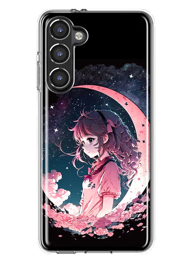 Samsung Galaxy S23 Plus Kawaii Manga Pink Cherry Blossom Dreaming Moon Girl Hybrid Protective Phone Case Cover