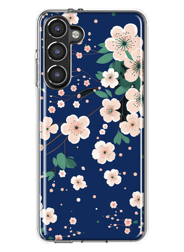 Samsung Galaxy S23 Kawaii Japanese Pink Cherry Blossom Navy Blue Hybrid Protective Phone Case Cover