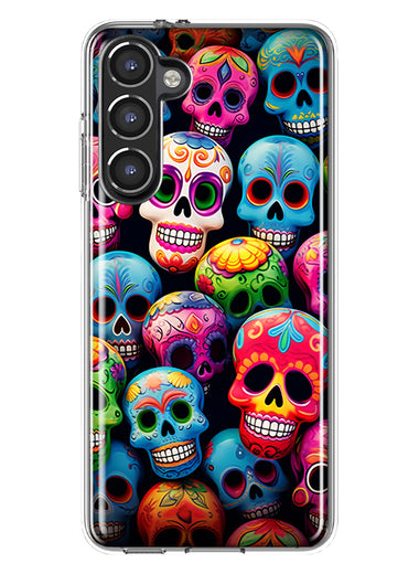 Samsung Galaxy S23 Halloween Spooky Colorful Day of the Dead Skulls Hybrid Protective Phone Case Cover