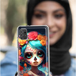 Samsung Galaxy A01 Halloween Spooky Colorful Day of the Dead Skull Girl Hybrid Protective Phone Case Cover