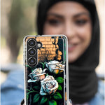 Samsung Galaxy S22 Ultra White Roses Graffiti Wall Art Painting Hybrid Protective Phone Case Cover
