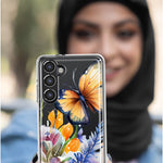 Samsung Galaxy S23 Plus Spring Summer Flowers Butterfly Purple Blue Lilac Floral Hybrid Protective Phone Case Cover