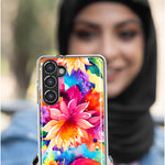 Samsung Galaxy S23 Plus Watercolor Paint Summer Rainbow Flowers Bouquet Bloom Floral Hybrid Protective Phone Case Cover