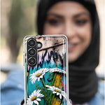 Samsung Galaxy S22 Ultra White Daisies Graffiti Wall Art Painting Hybrid Protective Phone Case Cover