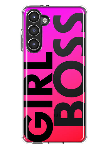 Samsung Galaxy S23 Plus Pink Clear Funny Text Quote Girl Boss Hybrid Protective Phone Case Cover