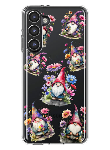 Samsung Galaxy S23 Plus Cute Pink Purple Cosmos Flowers Gnomes Spring Floral Double Layer Phone Case Cover