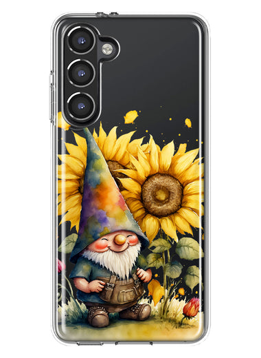 Samsung Galaxy S23 Cute Gnome Sunflowers Clear Hybrid Protective Phone Case Cover
