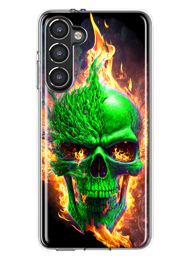 Samsung Galaxy S23 Plus Green Flaming Skull Burning Fire Double Layer Phone Case Cover