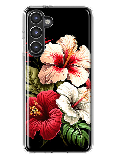 Samsung Galaxy S23 Plus Pink Red Hibiscus Wild Flowers Floral Hybrid Protective Phone Case Cover