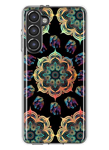 Samsung Galaxy S23 Mandala Geometry Abstract Elephant Pattern Hybrid Protective Phone Case Cover