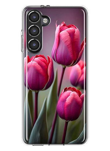 Samsung Galaxy S23 Plus Pink Tulip Flowers Floral Hybrid Protective Phone Case Cover
