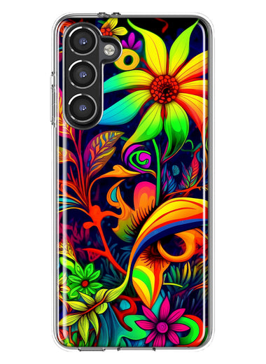 Samsung Galaxy S23 Plus Neon Rainbow Psychedelic Trippy Hippie Daisy Flowers Hybrid Protective Phone Case Cover
