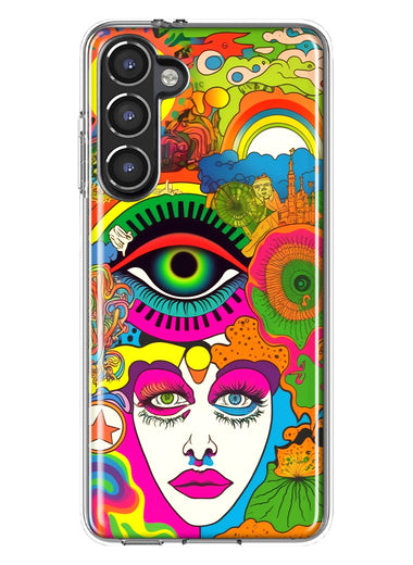 Samsung Galaxy S23 Plus Neon Rainbow Psychedelic Trippy Hippie DaydreamHybrid Protective Phone Case Cover
