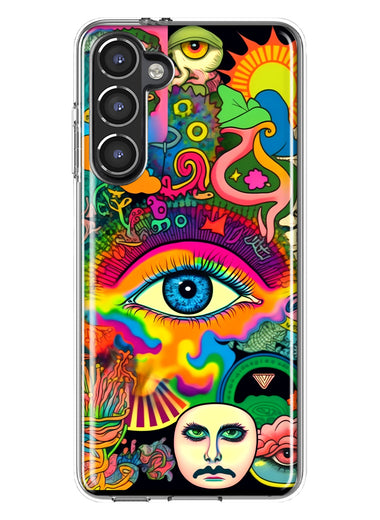 Samsung Galaxy S23 Neon Rainbow Psychedelic Trippy Hippie Multiple Eyes Hybrid Protective Phone Case Cover