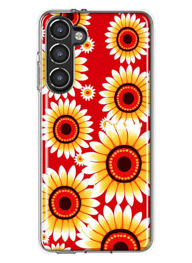Samsung Galaxy S23 Yellow Sunflowers Polkadot on Red Double Layer Phone Case Cover