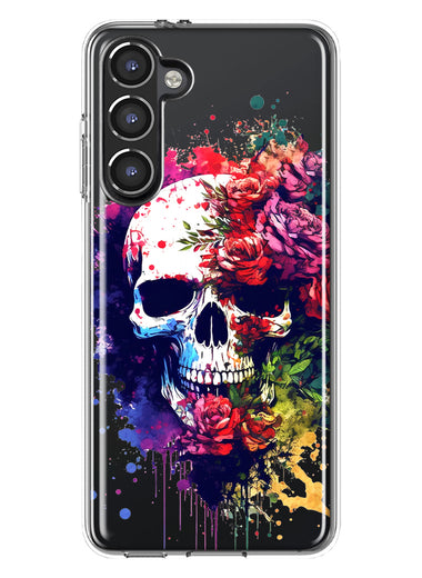 Samsung Galaxy S23 Fantasy Skull Red Purple Roses Hybrid Protective Phone Case Cover