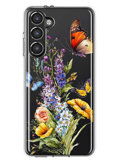 Samsung Galaxy S23 Plus Yellow Purple Spring Flowers Butterflies Floral Hybrid Protective Phone Case Cover