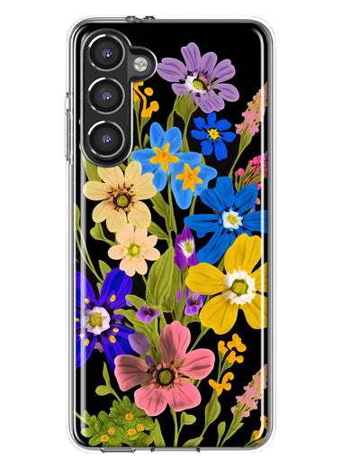 Samsung Galaxy S23 Blue Yellow Vintage Spring Wild Flowers Floral Hybrid Protective Phone Case Cover