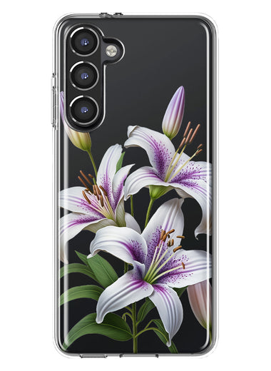 Samsung Galaxy S23 White Lavender Lily Purple Flowers Floral Hybrid Protective Phone Case Cover