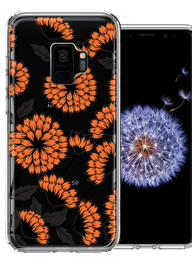 Samsung Galaxy S9 Orange Chrysanthemum Flowers Design Double Layer Phone Case Cover