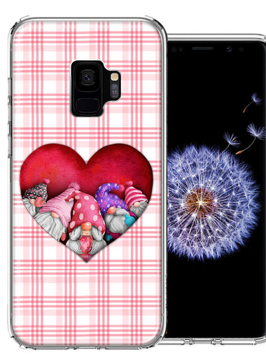 Samsung Galaxy S9 Valentine's Day Garden Gnomes Heart Love Pink Plaid Double Layer Phone Case Cover