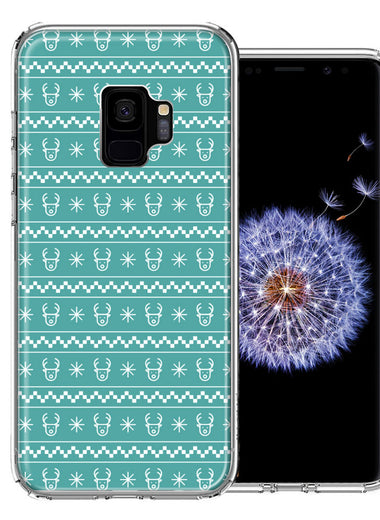 Samsung Galaxy S9 Teal Christmas Reindeer Pattern Design Double Layer Phone Case Cover
