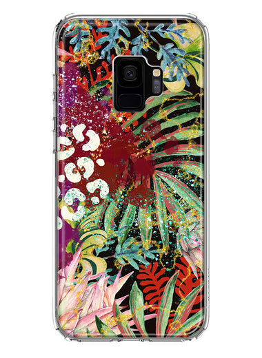 Samsung Galaxy S9 Leopard Tropical Flowers Vacation Dreams Hibiscus Floral Hybrid Protective Phone Case Cover