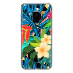 Samsung Galaxy S9 Blue Monstera Pothos Tropical Floral Summer Flowers Hybrid Protective Phone Case Cover