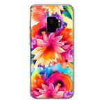 Samsung Galaxy S9 Watercolor Paint Summer Rainbow Flowers Bouquet Bloom Floral Hybrid Protective Phone Case Cover