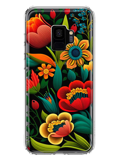Samsung Galaxy S9 Colorful Red Orange Folk Style Floral Vibrant Spring Flowers Hybrid Protective Phone Case Cover