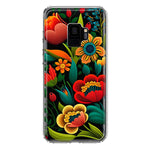 Samsung Galaxy S9 Colorful Red Orange Folk Style Floral Vibrant Spring Flowers Hybrid Protective Phone Case Cover