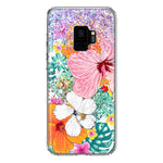 Samsung Galaxy S9 Hawaiian Vibes Hibiscus Flowers Monstera Vacation Summer Hybrid Protective Phone Case Cover
