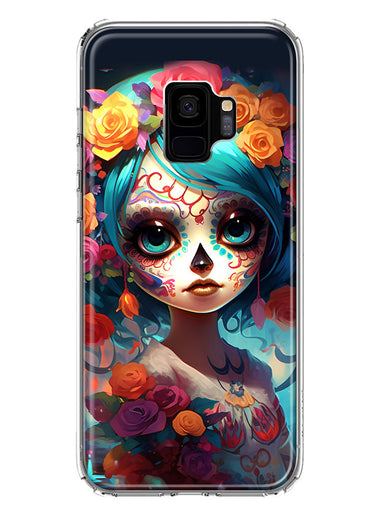 Samsung Galaxy S9 Halloween Spooky Colorful Day of the Dead Skull Girl Hybrid Protective Phone Case Cover