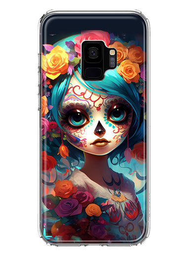 Samsung Galaxy S9 Halloween Spooky Colorful Day of the Dead Skull Girl Hybrid Protective Phone Case Cover