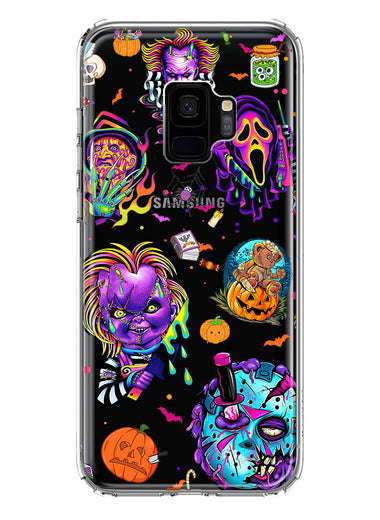 Samsung Galaxy S9 Cute Halloween Spooky Horror Scary Neon Characters Hybrid Protective Phone Case Cover