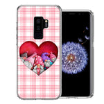 Samsung Galaxy S9 Plus Valentine's Day Garden Gnomes Heart Love Pink Plaid Double Layer Phone Case Cover