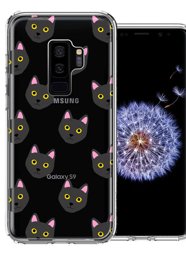 Samsung Galaxy S9 Plus Black Cat Polkadots Design Double Layer Phone Case Cover