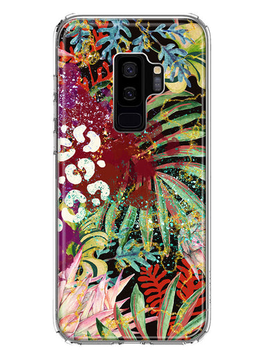 Samsung Galaxy S9 Plus Leopard Tropical Flowers Vacation Dreams Hibiscus Floral Hybrid Protective Phone Case Cover