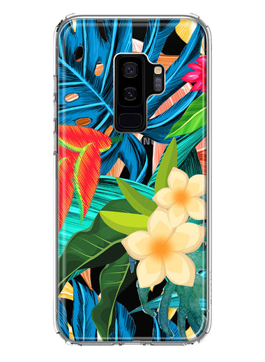 Samsung Galaxy S9 Plus Blue Monstera Pothos Tropical Floral Summer Flowers Hybrid Protective Phone Case Cover