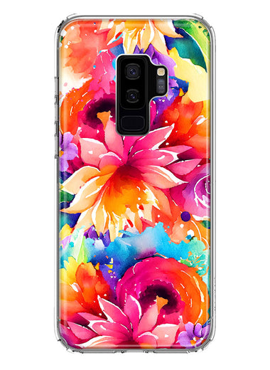 Samsung Galaxy S9 Plus Watercolor Paint Summer Rainbow Flowers Bouquet Bloom Floral Hybrid Protective Phone Case Cover