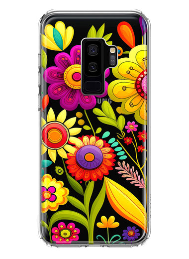 Samsung Galaxy S9 Plus Colorful Yellow Pink Folk Style Floral Vibrant Spring Flowers Hybrid Protective Phone Case Cover