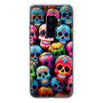 Samsung Galaxy S9 Plus Halloween Spooky Colorful Day of the Dead Skulls Hybrid Protective Phone Case Cover