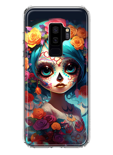 Samsung Galaxy S9 Plus Halloween Spooky Colorful Day of the Dead Skull Girl Hybrid Protective Phone Case Cover