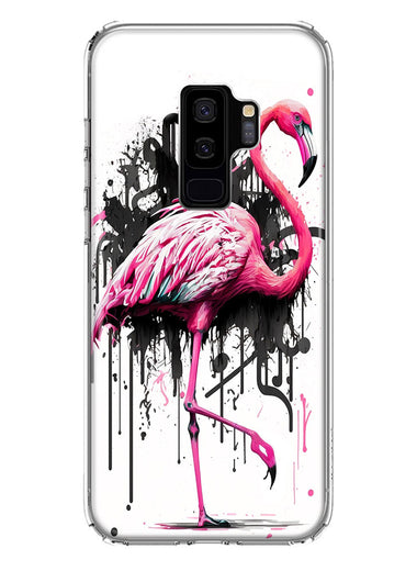 Samsung Galaxy S9 Plus Pink Flamingo Painting Graffiti Hybrid Protective Phone Case Cover