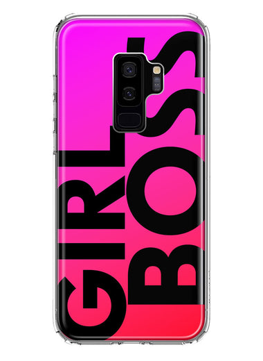 Samsung Galaxy S9 Plus Pink Clear Funny Text Quote Girl Boss Hybrid Protective Phone Case Cover