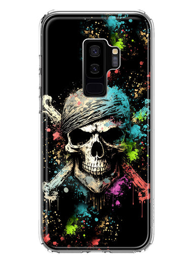 Samsung Galaxy S9 Plus Fantasy Paint Splash Pirate Skull Hybrid Protective Phone Case Cover