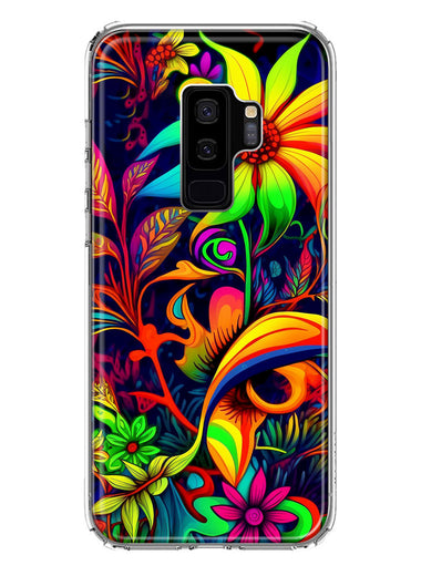 Samsung Galaxy S9 Plus Neon Rainbow Psychedelic Trippy Hippie Daisy Flowers Hybrid Protective Phone Case Cover