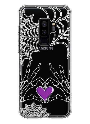 Samsung Galaxy S9 Plus Halloween Skeleton Heart Hands Spooky Spider Web Hybrid Protective Phone Case Cover