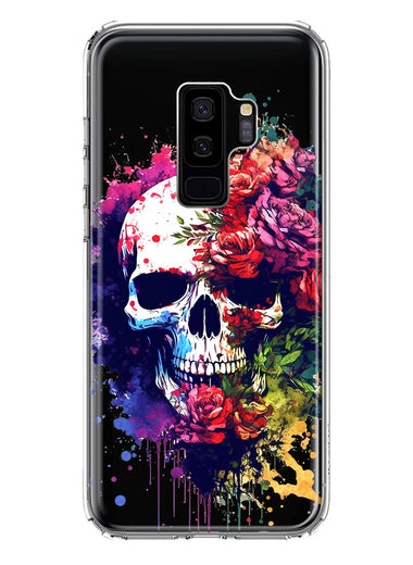 Samsung Galaxy S9 Plus Fantasy Skull Red Purple Roses Hybrid Protective Phone Case Cover